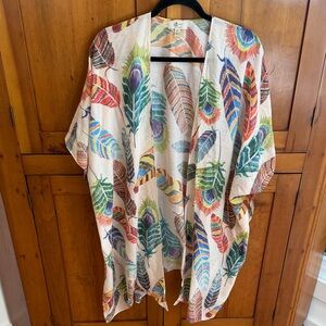 JC Sunny Multicolor Feather Cover Up Kimono